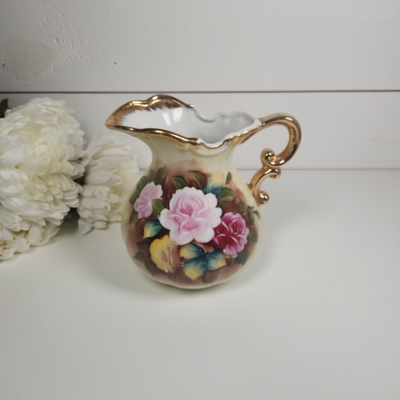 VTG Porcelain Hand-Painted Floral and Gold Trim Water Pitcher, Japan- Ornate - Picture 1 of 9